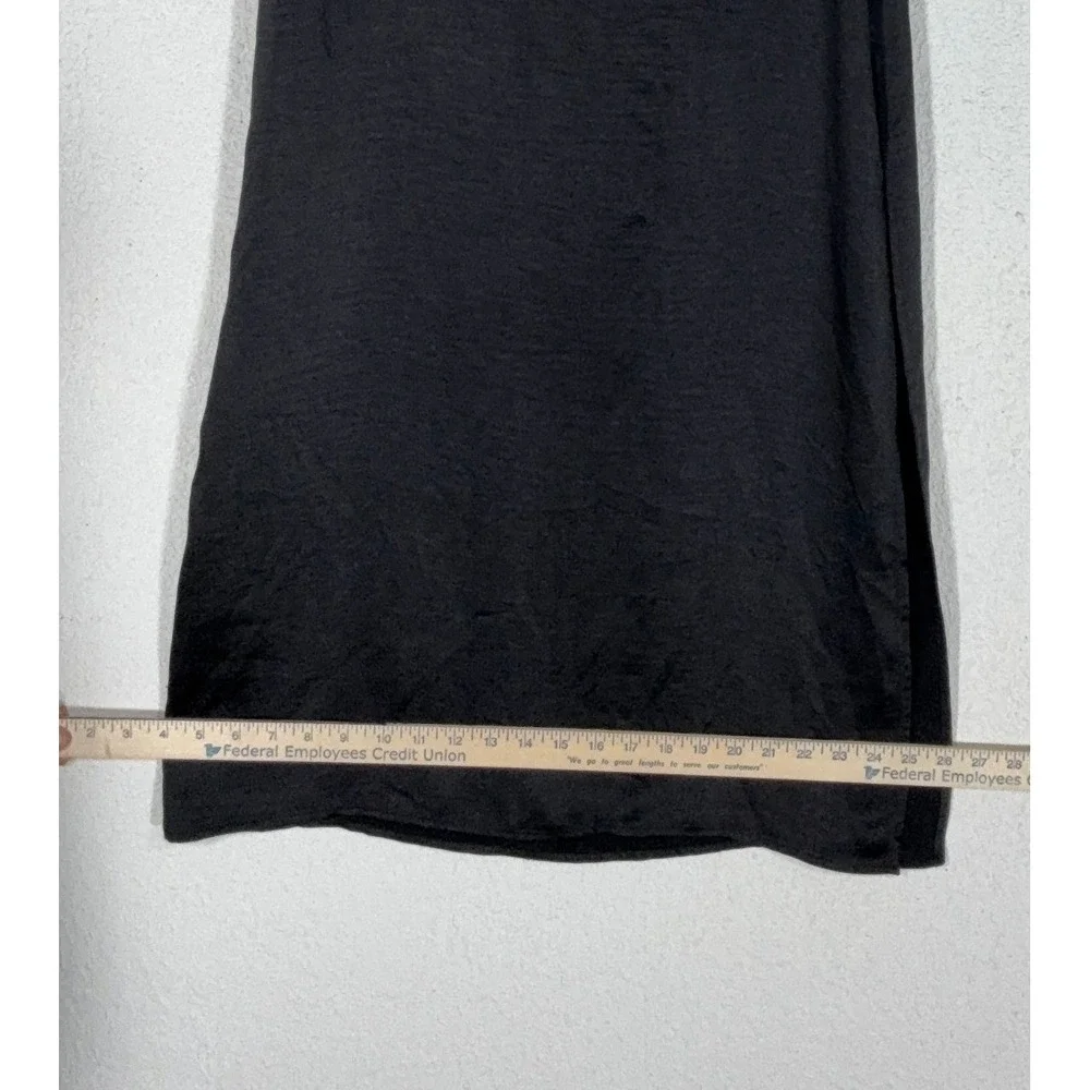 Forever 21 Black Satin Midi Skirt - L - Side Slit High Rise Minimalist 90s Chic